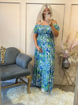 Floral Mix Maxi Dress - Blue/Green - Wardrobe By Simone