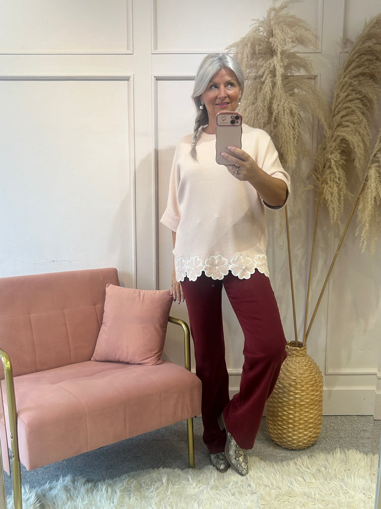 Flower Edged Jumper - Pink/White