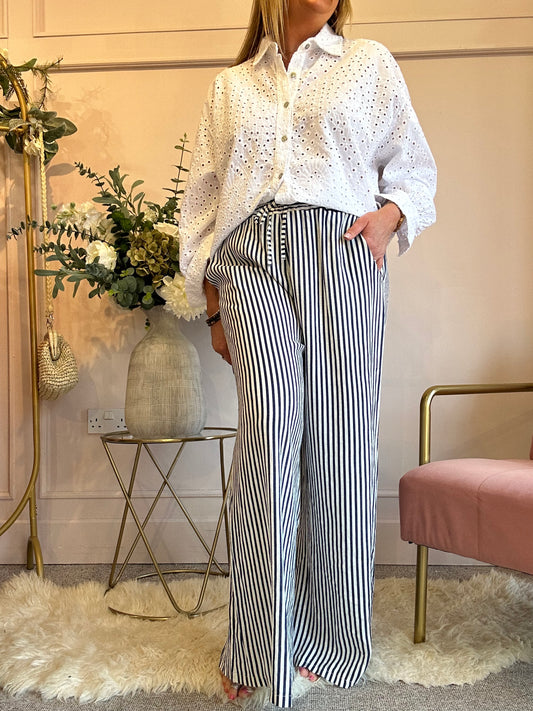 Dare To Stand Out Striped Pant - Navy/Cream - Wardrobe By Simone