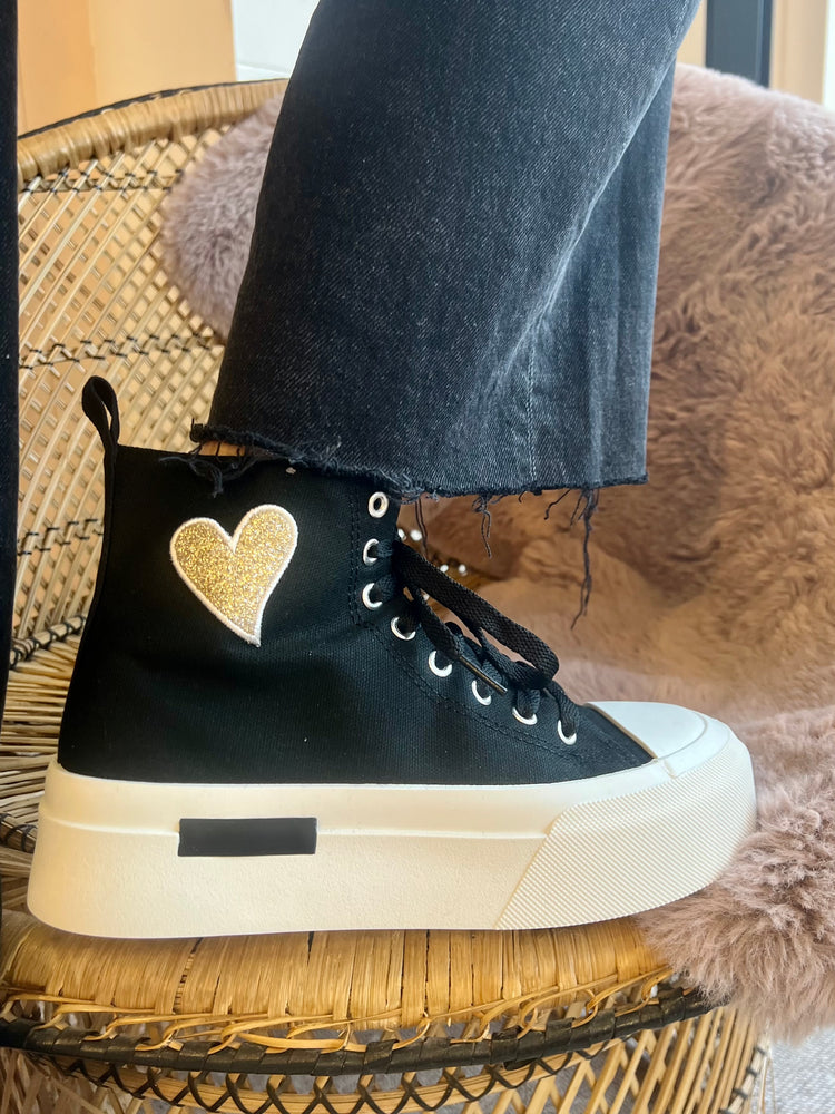 
            
                Load image into Gallery viewer, Heart High Top Trainer - Black - Wardrobe By Simone
            
        