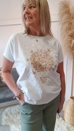 Balloon Blossom Design T Shirt - Brown/White