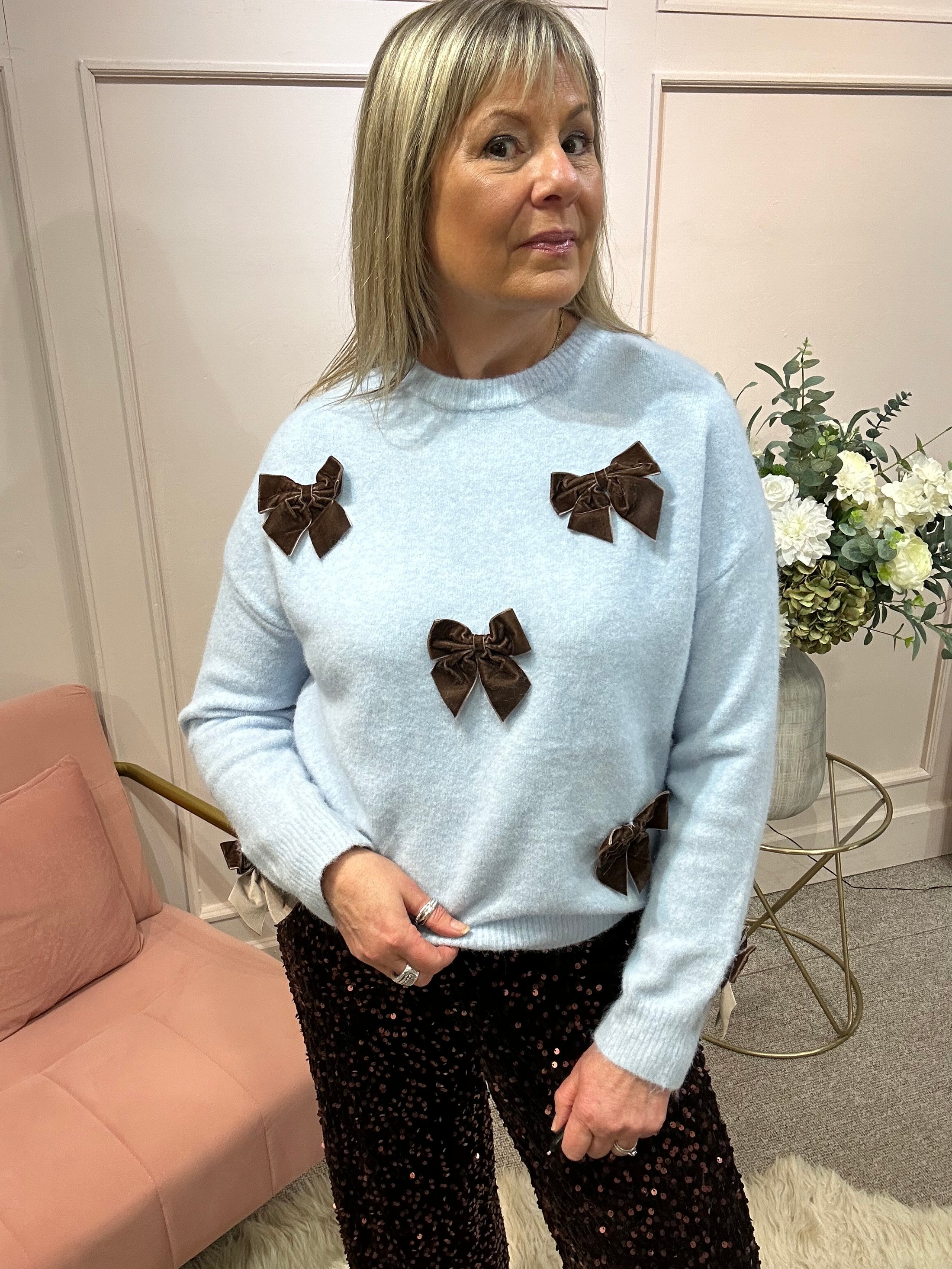 Cute Bow Jumper - Pale Blue