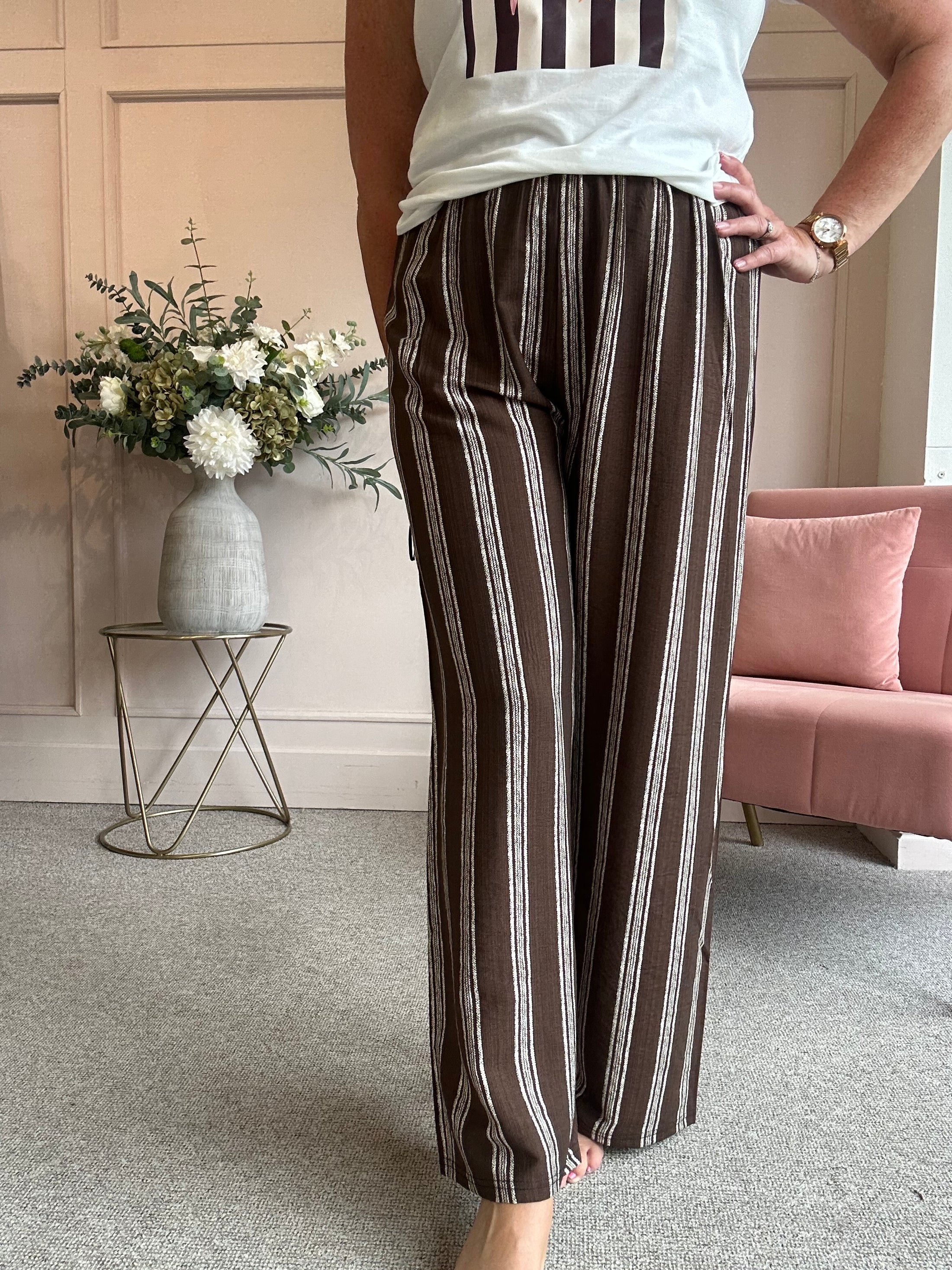 Striped Pant - Brown/Cream