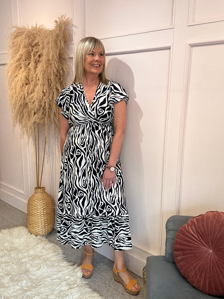 Summer Zebra Maxi Dress - Navy/Cream