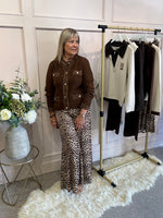 Stylish Leopard Edged Jacket/Cardi  - Chocolate