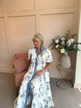 Load image into Gallery viewer, Puff Sleeve Shirt Dress - Cream/Slate Blue - Wardrobe By Simone
