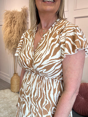Summer Zebra Maxi Dress - Coffee/Cream