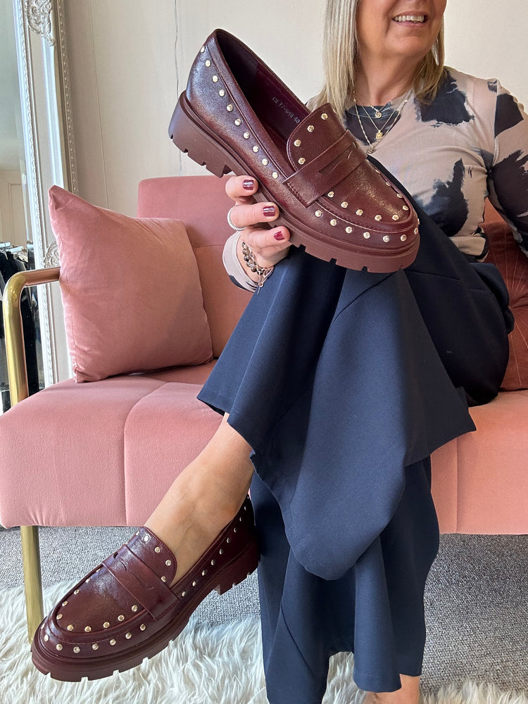Chunky Studded Loafer - Burgundy