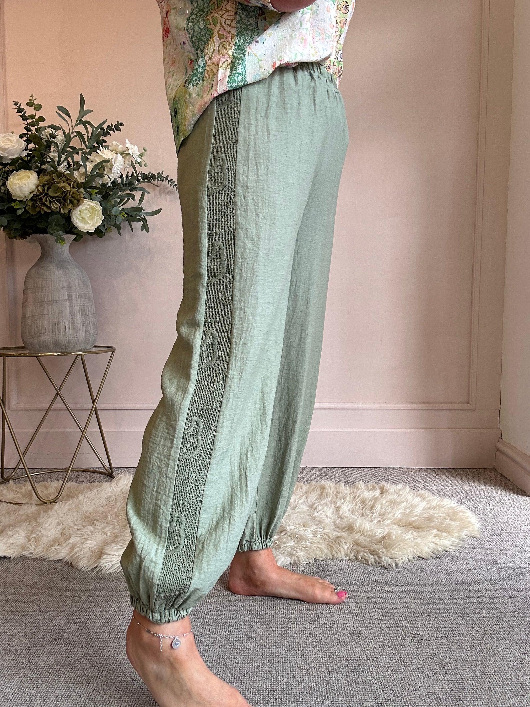 Harem Side Weave Jogger Pant - Green - Wardrobe By Simone