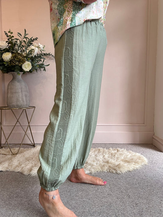 Harem Side Weave Jogger Pant - Green - Wardrobe By Simone