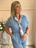 Load image into Gallery viewer, Collared With A Tie  Jumpsuit - Denim Blue - Wardrobe By Simone
