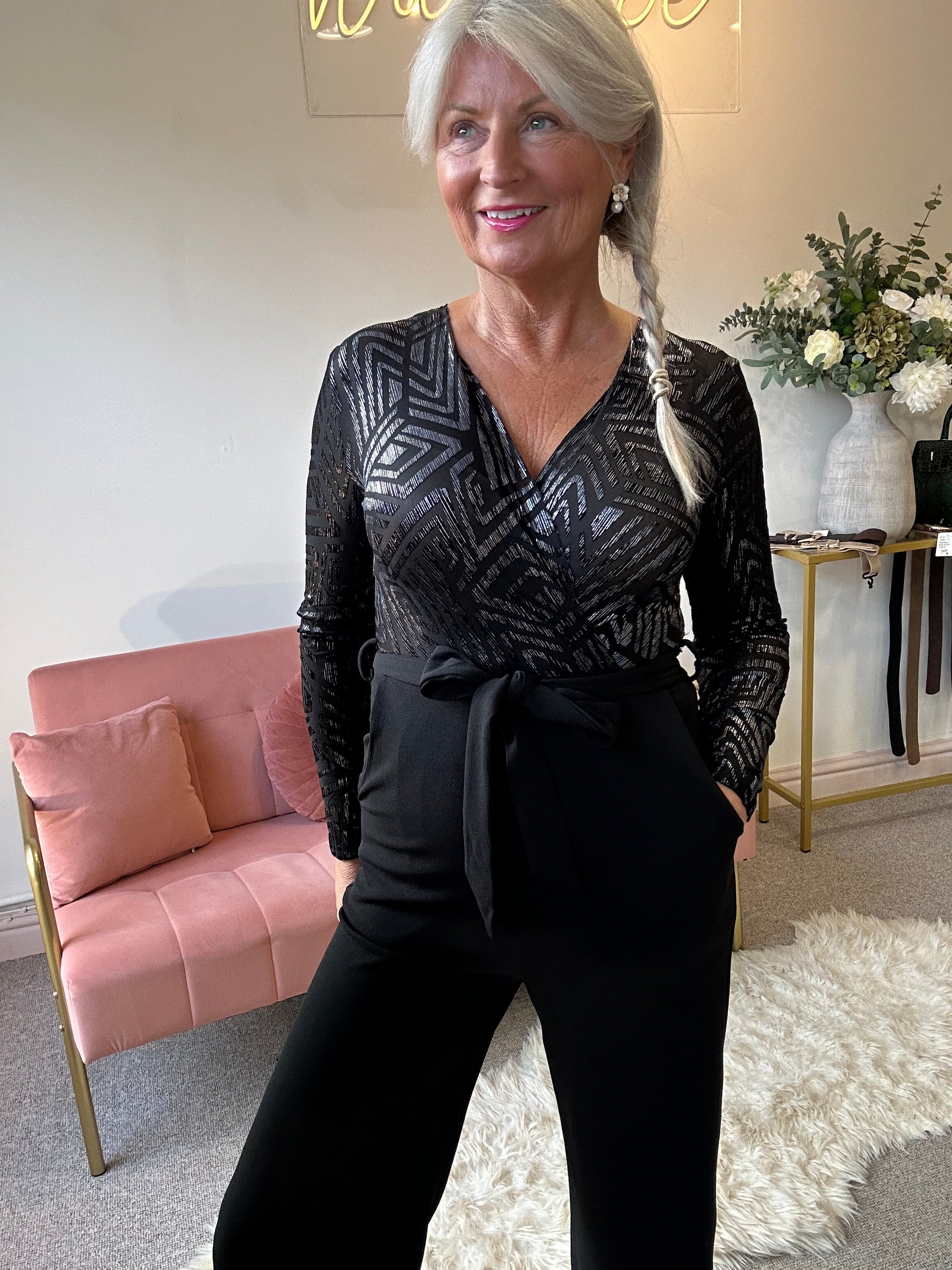 Touch Of Sliver Glam Jumpsuit - Black/Silver