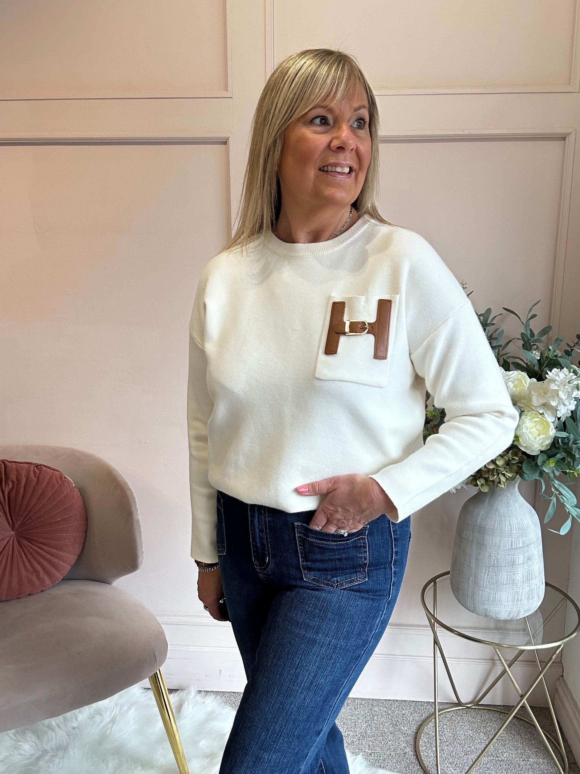 H Logo Jumper - Cream/Tan