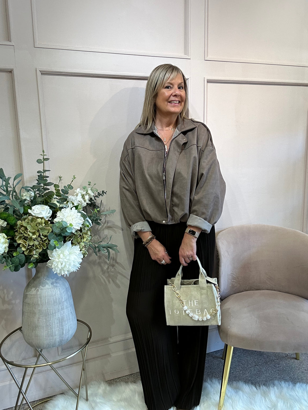 Suedette Zipped Jacket - Taupe