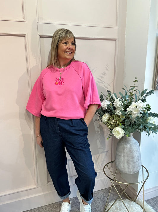 Amore Sweatshirt Jumper - Fuchsia/Pink - Wardrobe By Simone