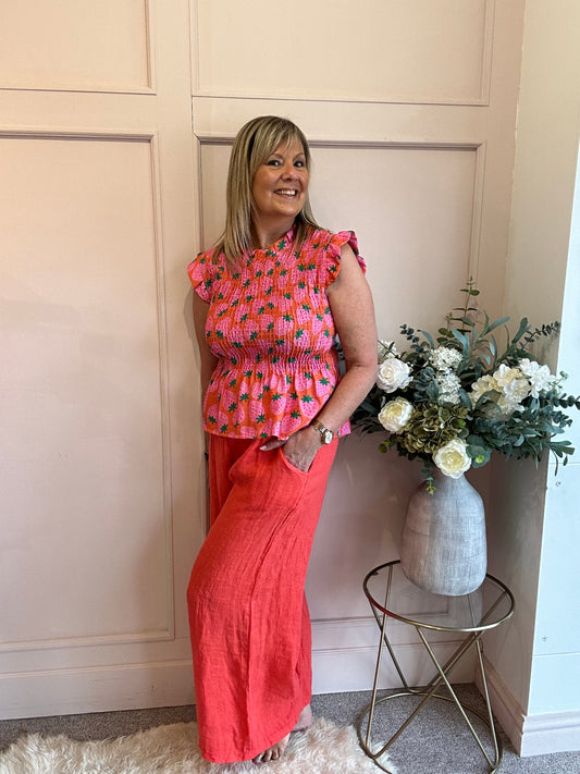 Cute Strawberry Peplum Top  - Orange/Pink - Wardrobe By Simone