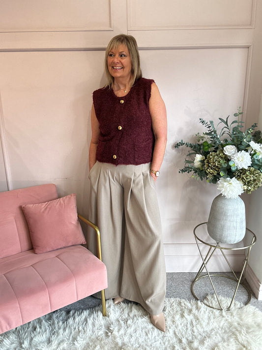 Teddy Boucle Waistcoat - Burgundy