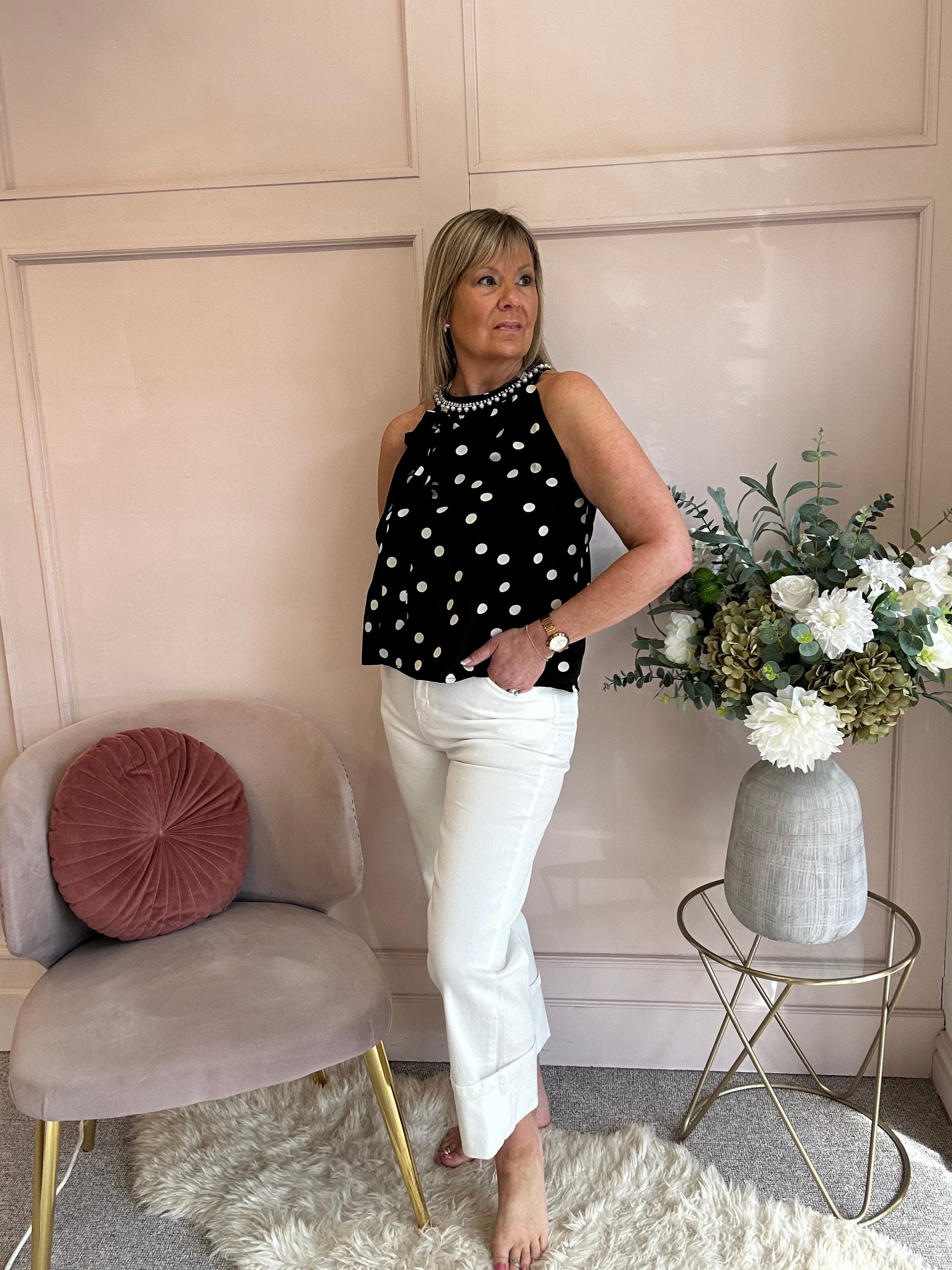 Polka Dot & Pearl Top - Black/White - Wardrobe By Simone