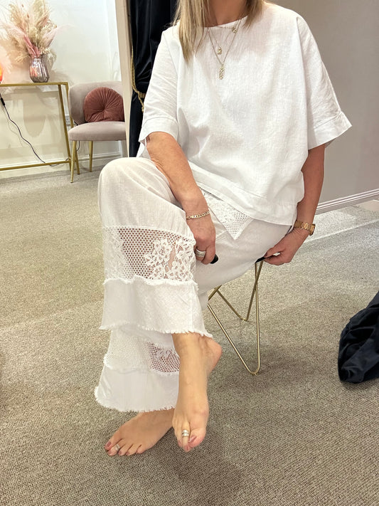 Two Piece Linen/Cotton Set - White