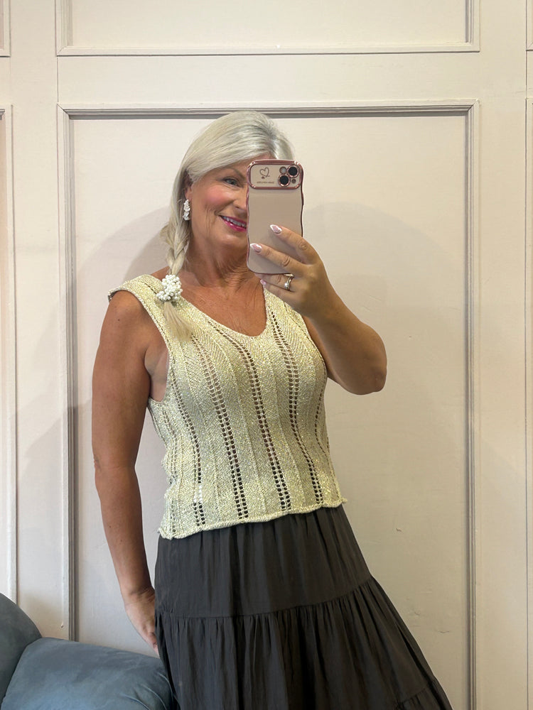 Knitted v-neck vest top - Gold - Wardrobe By Simone