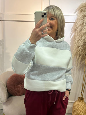 Stripey Hoody Sweatshirt - Grey/Cream - Wardrobe By Simone