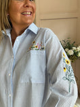 Load image into Gallery viewer, Sunflower Embroidered Detail Shirt  - Blue/White - Wardrobe By Simone
