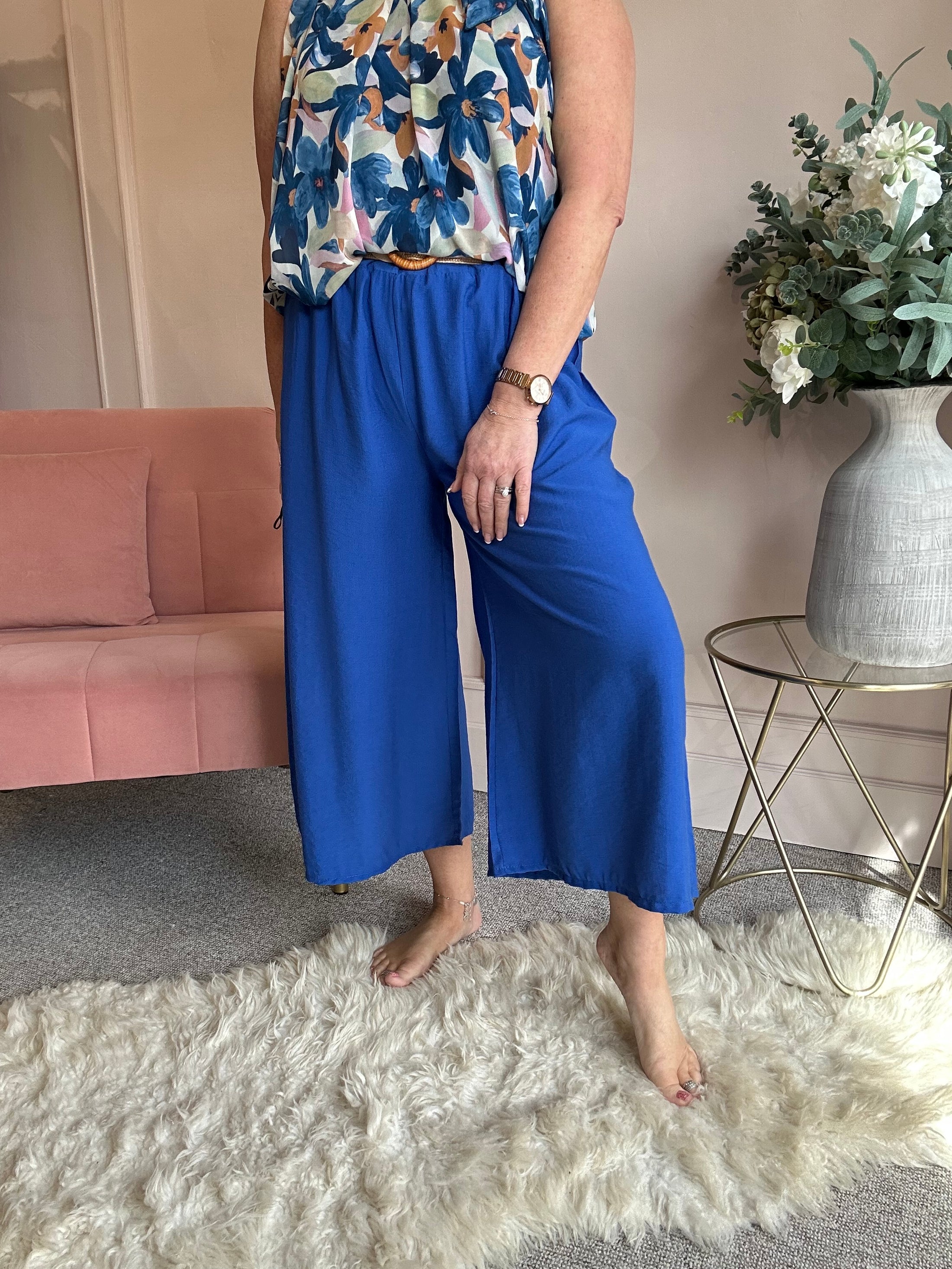 Cropped Belted Pant - Electric Blue - Wardrobe By Simone