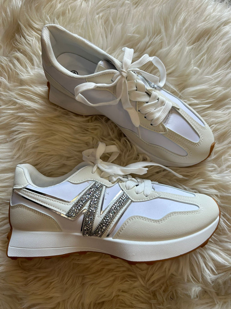 Bling Silver Flash Trainer - White - Wardrobe By Simone