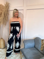 Strapless Damask Jumpsuit - Black/Cream