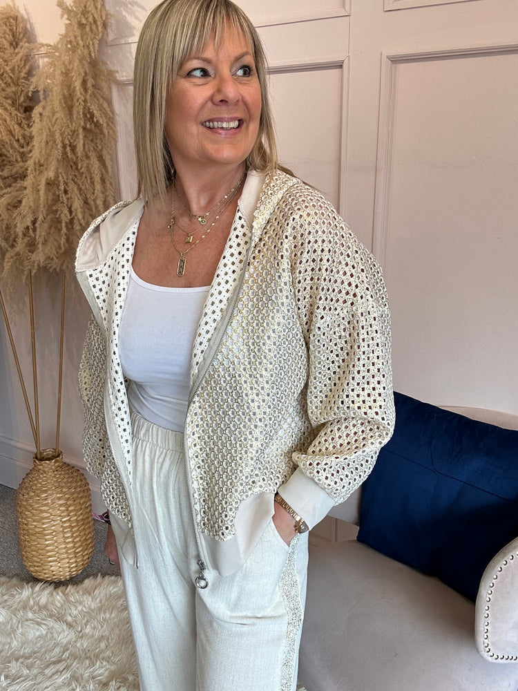 Touch of Sparkle Hooded Jacket - Cream/Gold