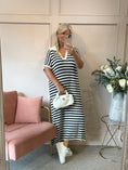 Load image into Gallery viewer, Striped Long Knitted Dress- Cream/Navy - Wardrobe By Simone
