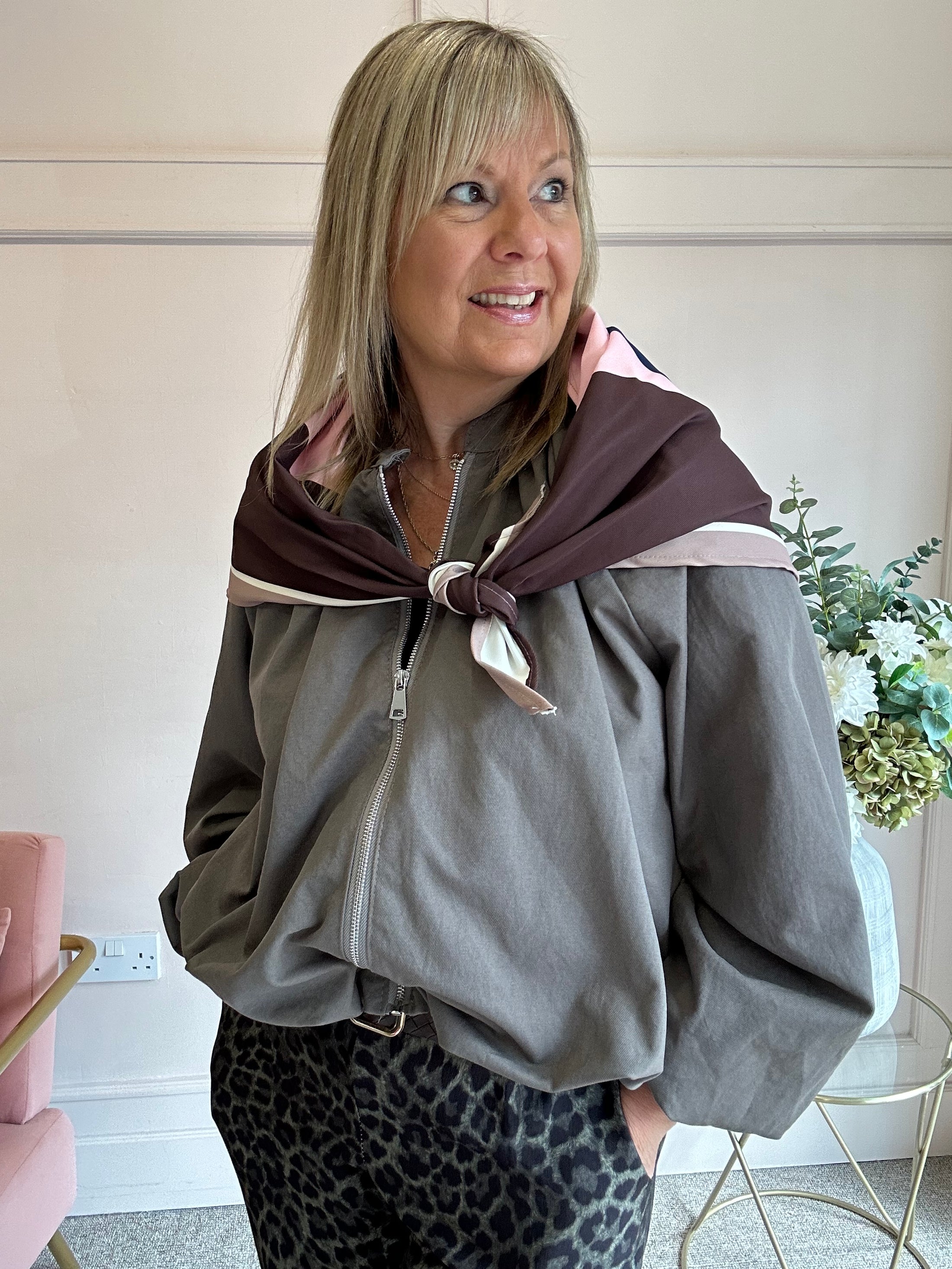 Scarf With Zip Jacket - Deep Taupe