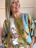 Load image into Gallery viewer, Horse & Bridle Silk Top - Mustard/Blue - Wardrobe By Simone
