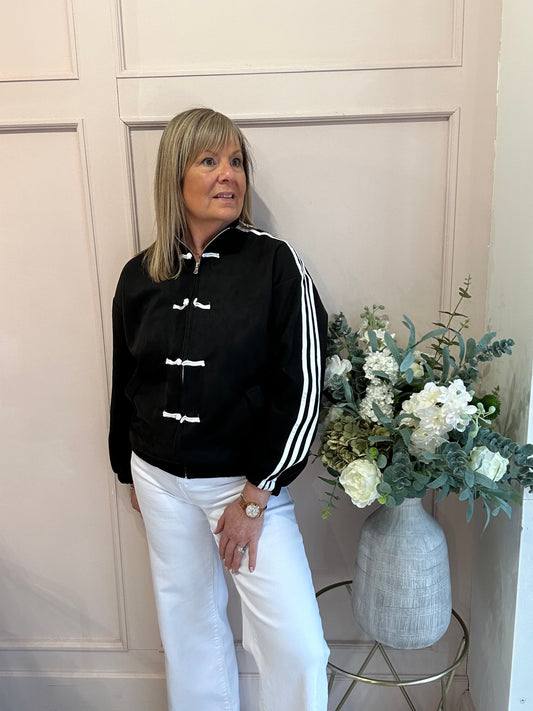 Sporty Vibe Zip & Toggle Jacket - Black/White - Wardrobe By Simone