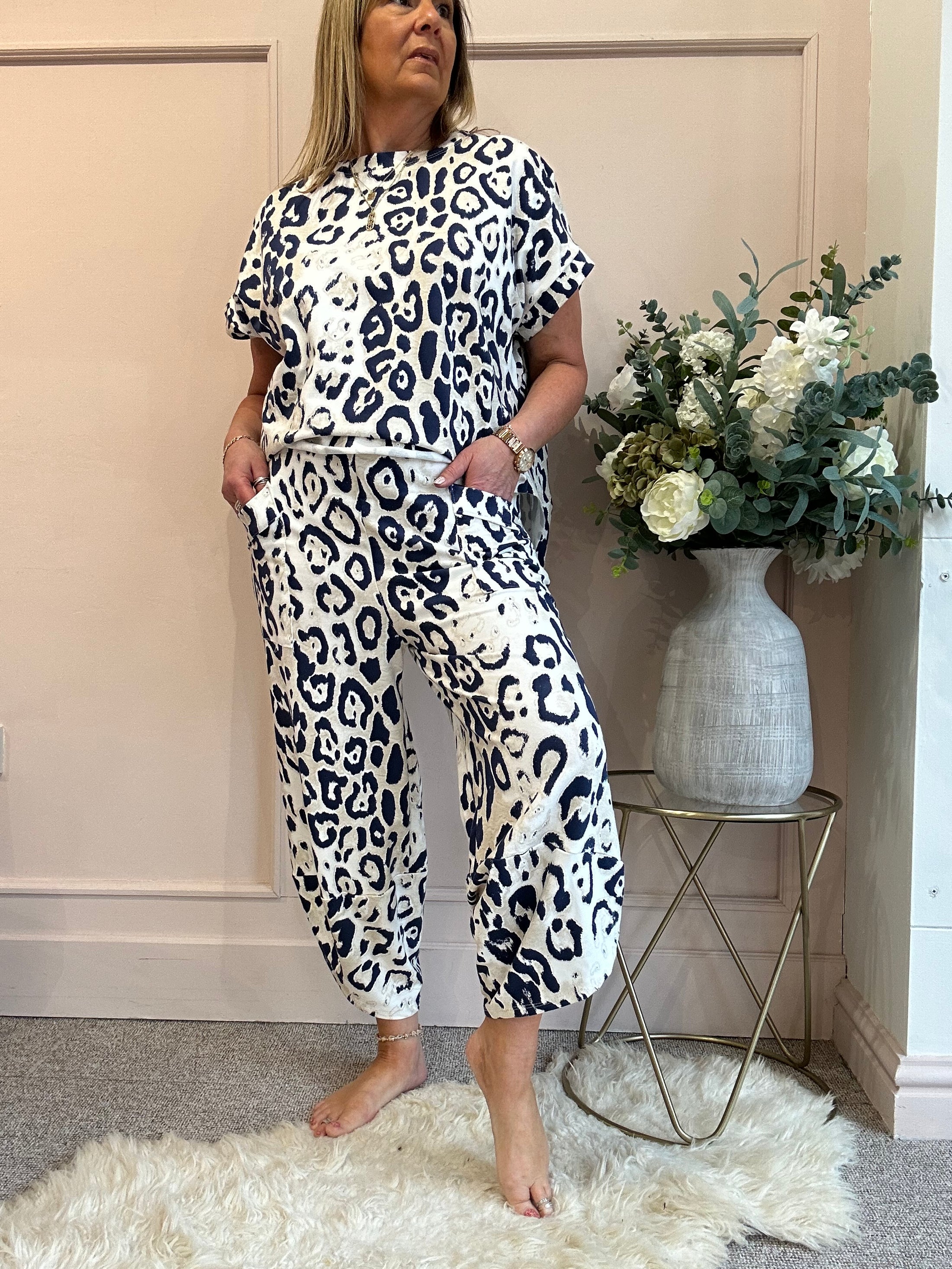 Leopard Harem Lounge Pant - Navy/Cream - Wardrobe By Simone