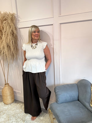 Ruched Bodice Peplum Top - Soft Beige