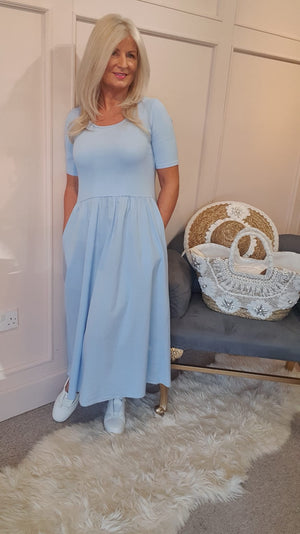 Capped Sleeve Dress - Pale Blue - Wardrobe By Simone