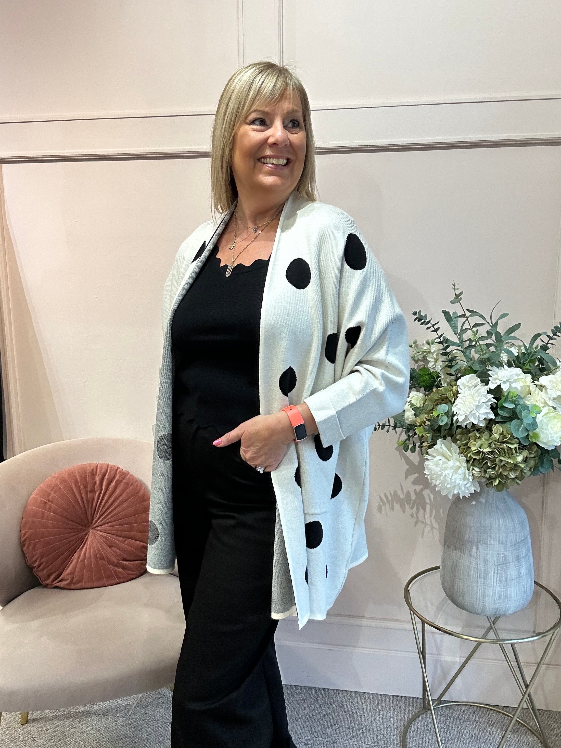 Oversized Spot Cardi Jacket - Cream/Black