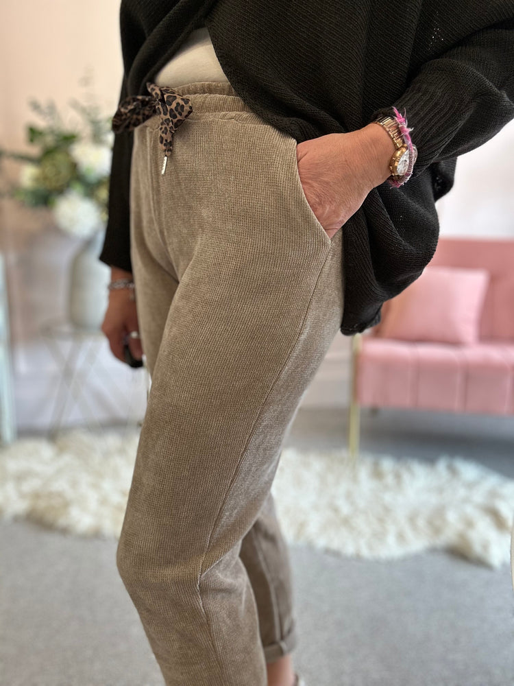 Ribbed Corduroy Look Jogger  - Mocha - Wardrobe By Simone