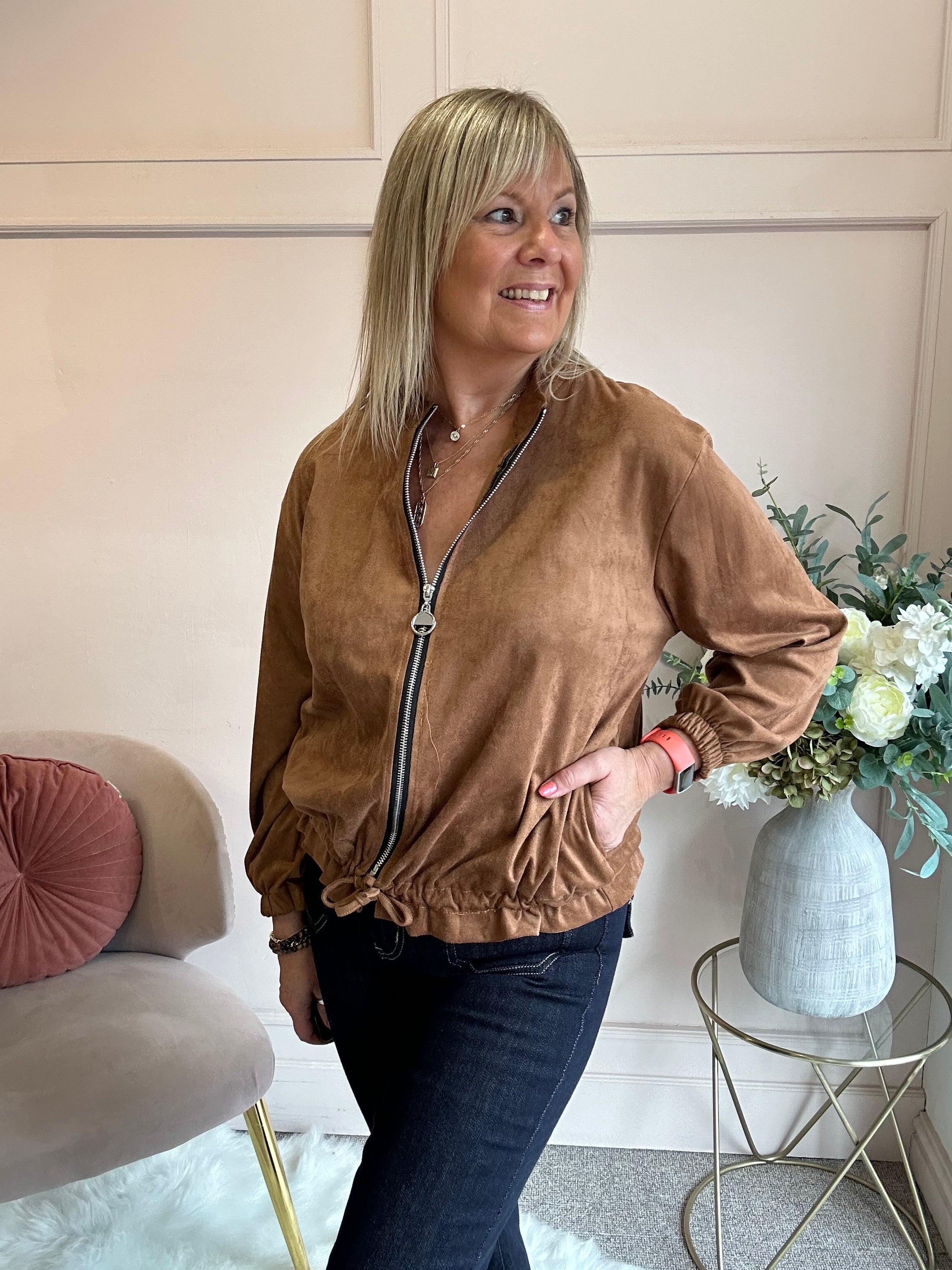 Suedette Zip Jacket - Golden Brown