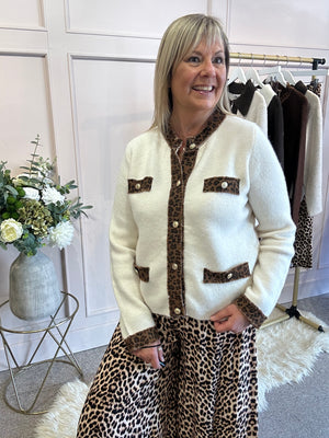 Stylish Leopard Edged Jacket/Cardi  - Cream