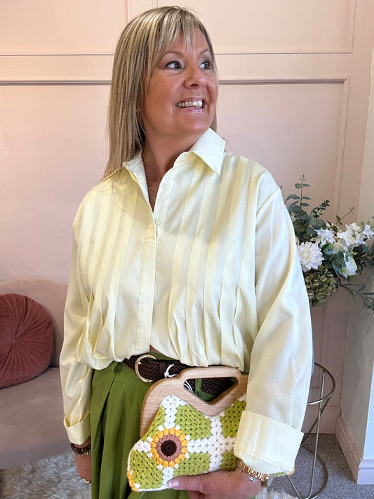 Sheer Shimmer Pleated Shirt - Lemon - Wardrobe By Simone