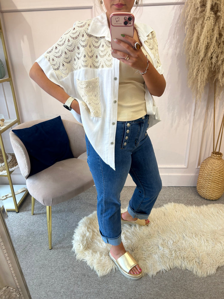 Lace effect shirt - White/cream