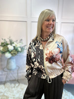 Aztec & Floral Satin Zip Bomber - Browns/Blues - Wardrobe By Simone