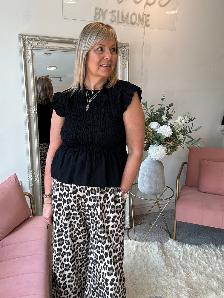 Ruched Bodice Peplum Top - Black