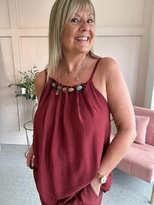 Beaded Cami Top - Burgundy