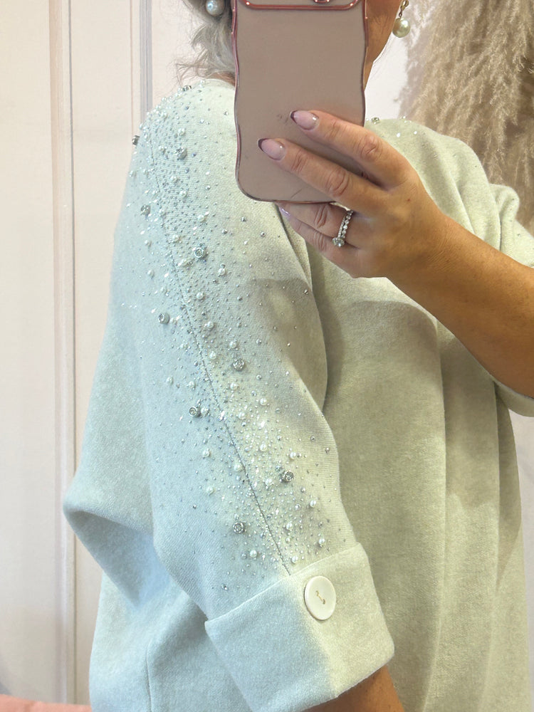Diamonte Pearl Jumper - Cream