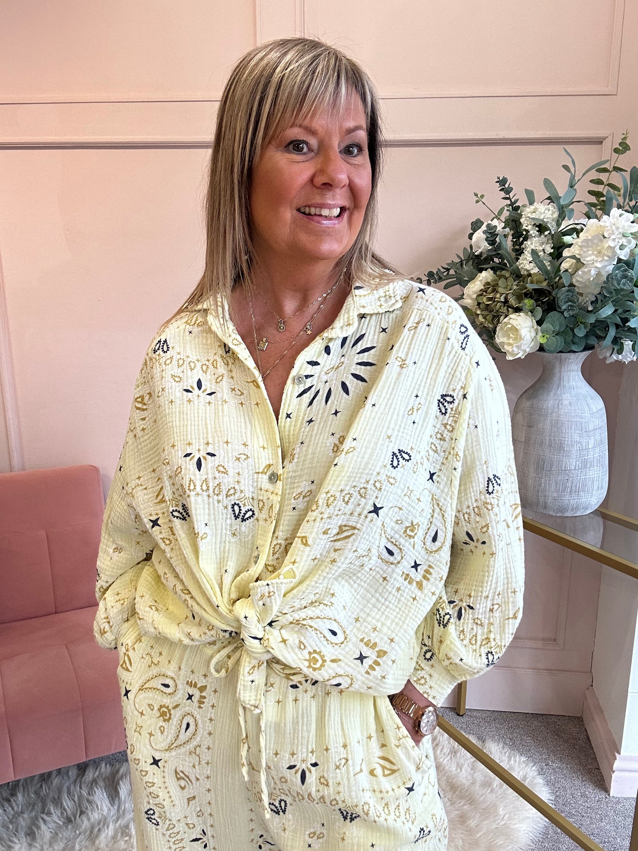 Paisley Shirt & Pant Set - Lemon/Navy - Wardrobe By Simone