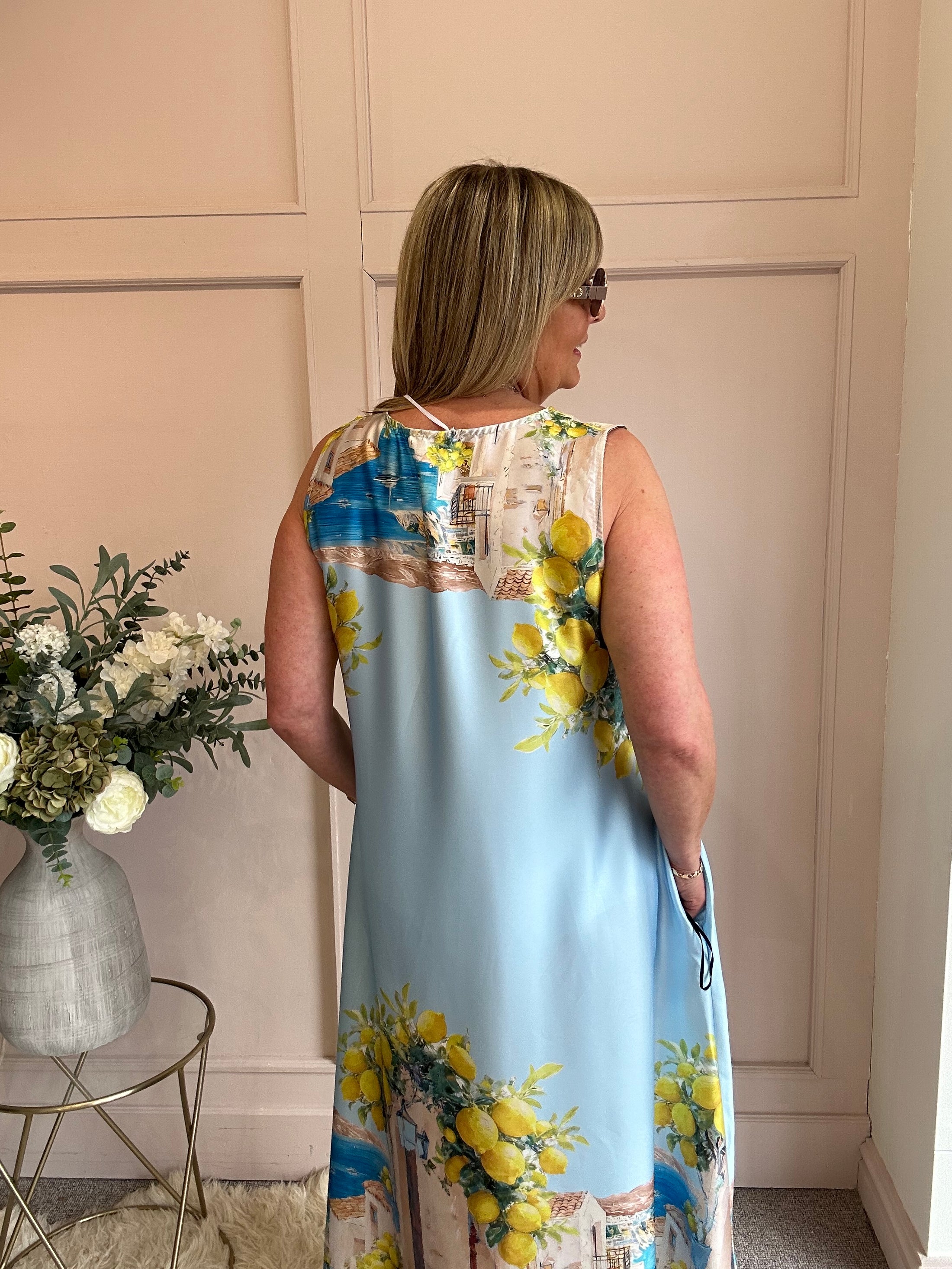 Santorini & Lemons Maxi Dress- Aqua Blue
