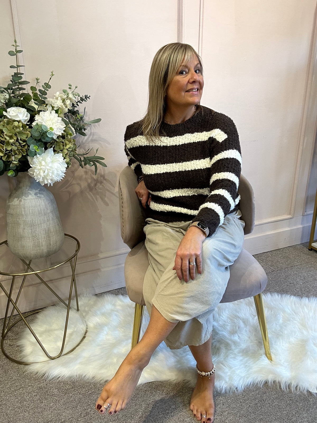 Striped Soft Jumper - Chocolate/Cream